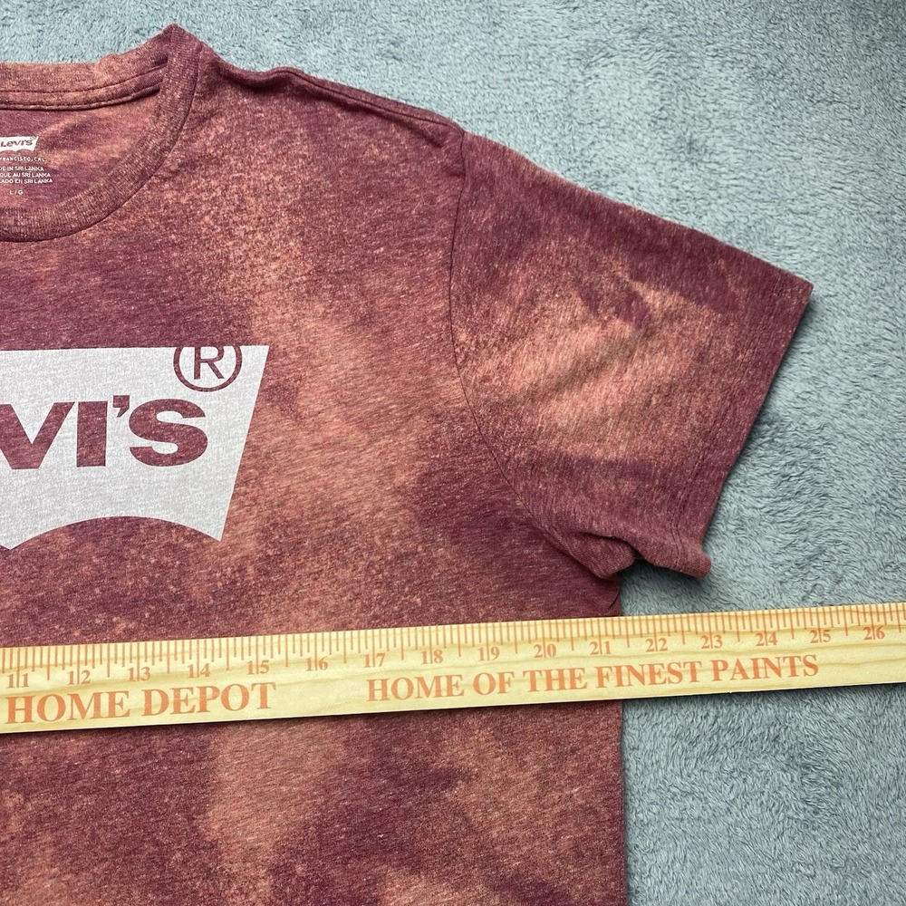 Levi's‎ T-shirt Men's Size Large Red Distressed Acid Wash Bleach Dyed - Picture 4 of 7